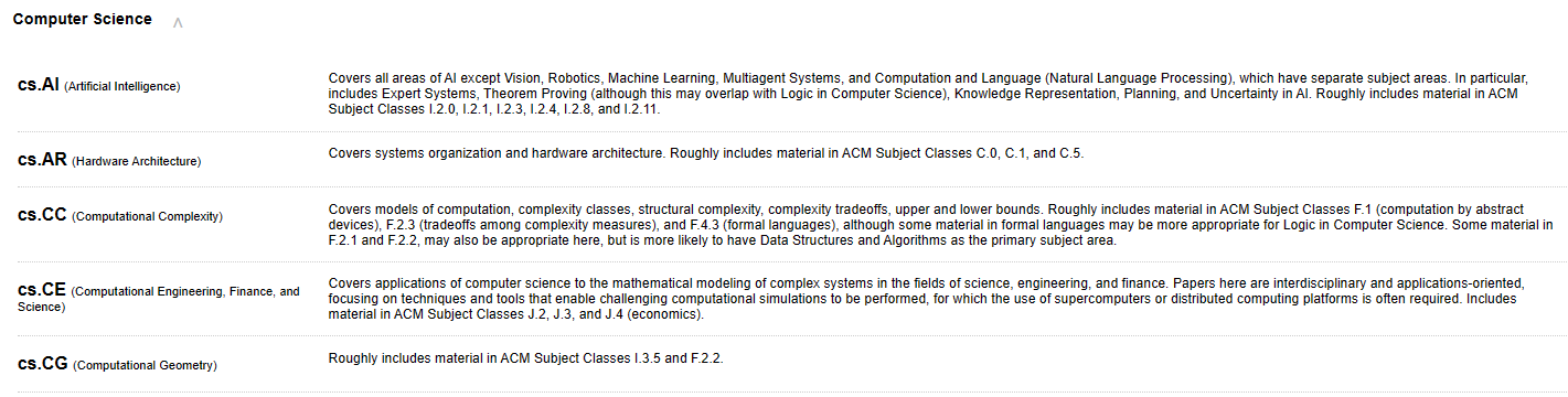 First entries of Computer Science table